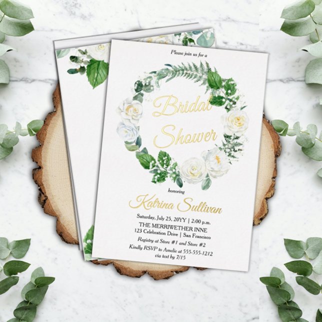 White Roses | Eukalyptus Greenery Brautparty Folieneinladung (Von Creator hochgeladen)