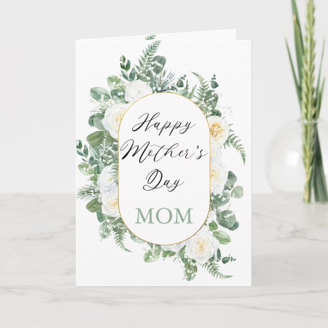 White Roses | Eukalyptus Happy Mother Day Mama Karte (Vorderseite)