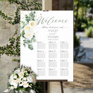 White Roses   Eukalyptus-Hochzeitstabelle Poster