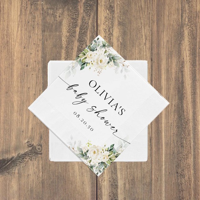 White Roses Floral Baby Dusche Papier Napkin Serviette (Von Creator hochgeladen)