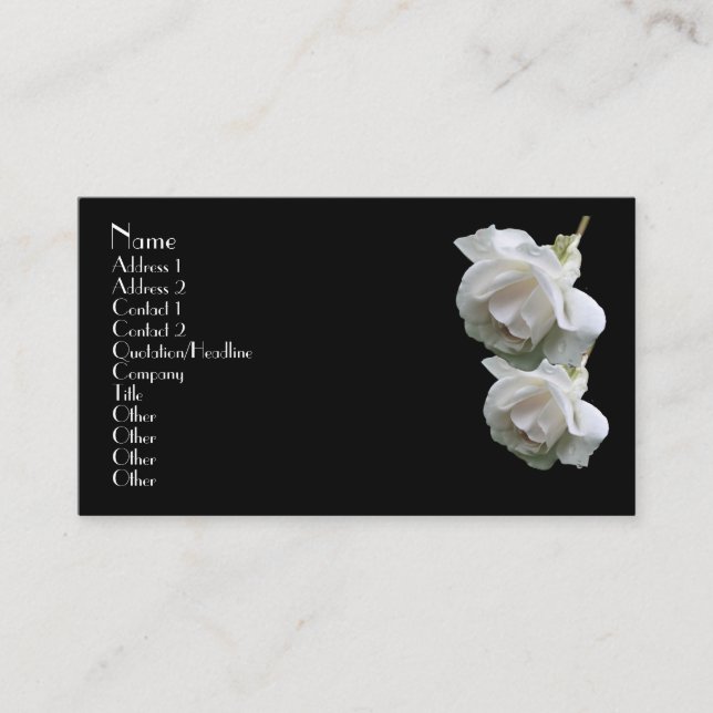 White Roses Floral Business Card Visitenkarte (Vorderseite)