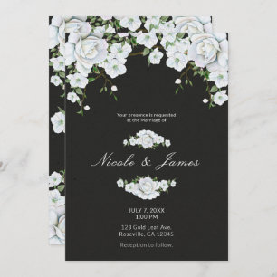 White Roses Floral & Charcoal Gray Wedding Einladung