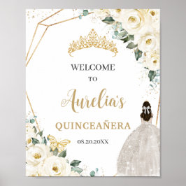 White Roses Floral Quinceañera 15 Geburtstag Willk Poster