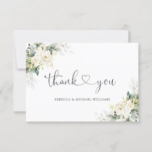 White Roses Floral Wedding Flat Vielen Dank Dankeskarte