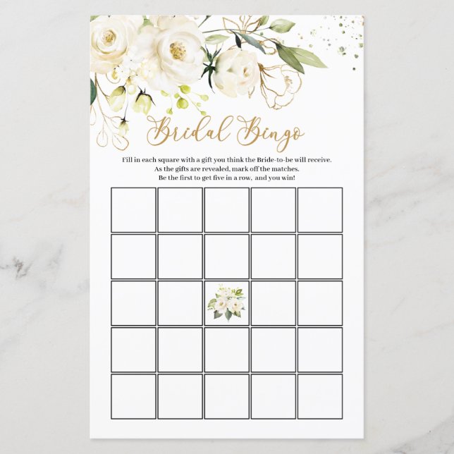 White Roses Foliage Bridal Bingo Game (Vorderseite)
