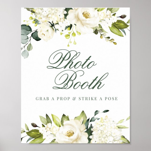 White Roses Foto Booth Sign Poster (Vorne)