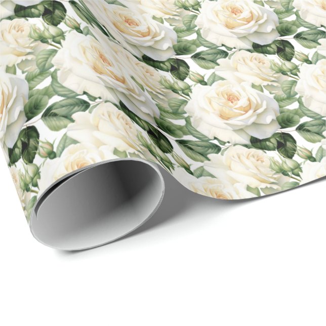 White Roses Geschenkpapier (Rolleneckpunkt)