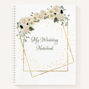 White Roses Gold Geometric Frame Planer Notebook Notizbuch