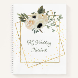 White Roses Gold Geometric Frame Planer Notizbuch