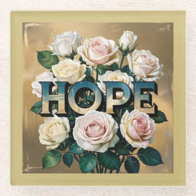 White Roses Gold Glass Untersetzer (Vorderseite)