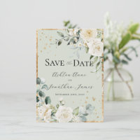 White Roses Gold Green Elegante Moderne Hochzeit