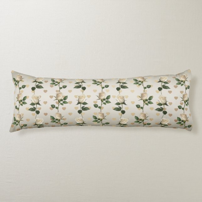 White Roses Gold Hearts Body Kissen (Vorderseite)