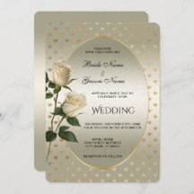 White Roses Gold Hearts Einladung Hochzeit