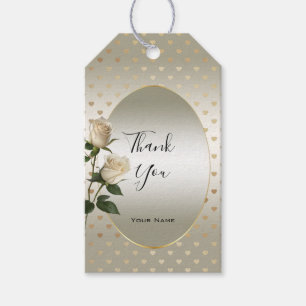 White Roses Gold Hearts Geschenkmarke Geschenkanhänger