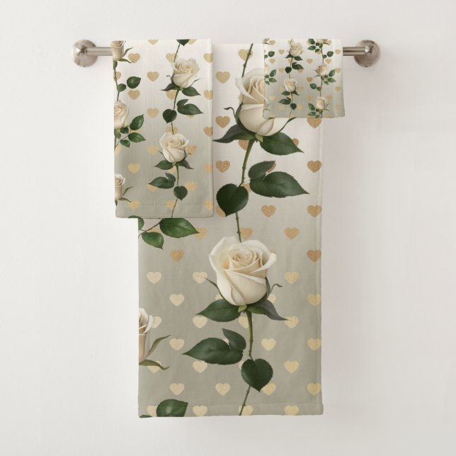 White Roses Gold Hearts Handtuch Set (Insitu)