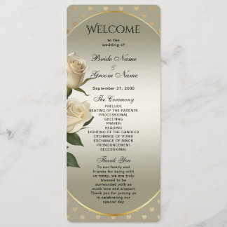 White Roses Gold Hearts Hochzeitsprogramm Programm