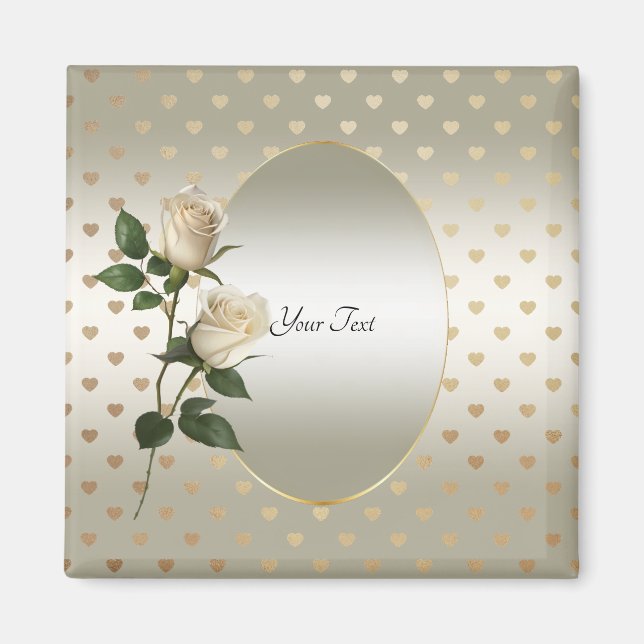 White Roses Gold Hearts Magnet (Vorne)