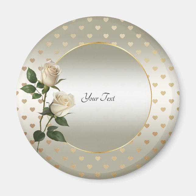 White Roses Gold Hearts Magnet (Vorne)