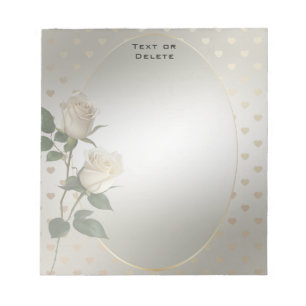 White Roses Gold Hearts Notepad Notizblock