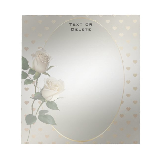 White Roses Gold Hearts Notepad Notizblock (Vorderseite)