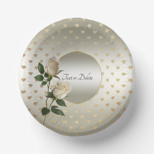 White Roses Gold Hearts Paper Bowls Pappteller