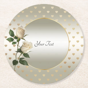 White Roses Gold Hearts Paper Untersetzer
