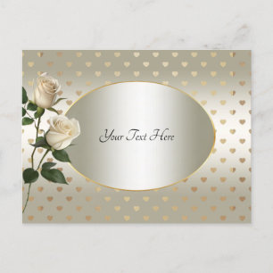 White Roses Gold Hearts Postcard Postkarte