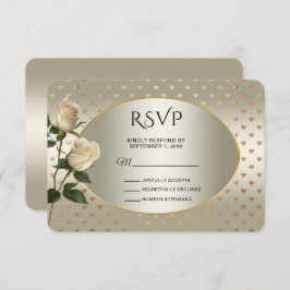 White Roses Gold Hearts RSVP Card
