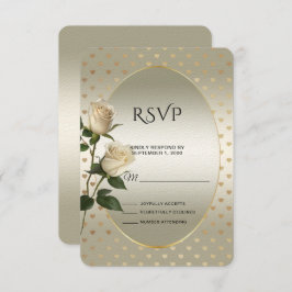 White Roses Gold Hearts RSVP Card
