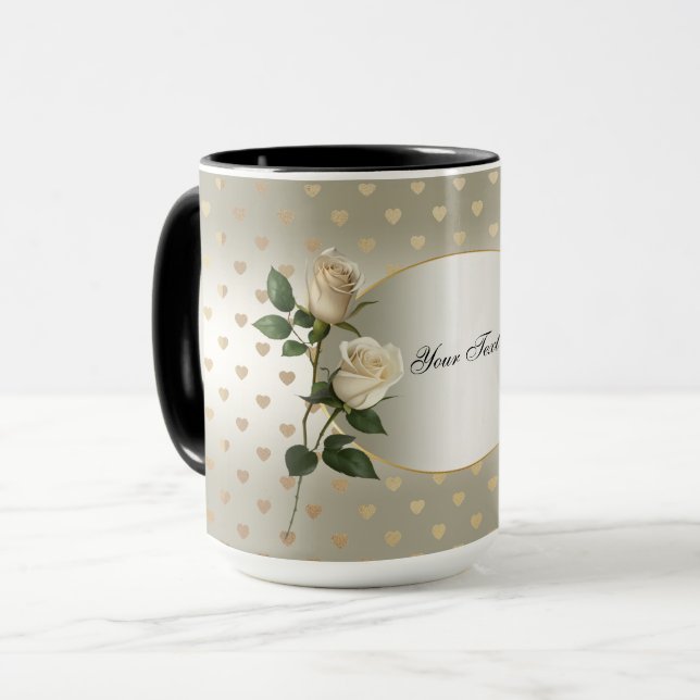White Roses Gold Hearts Tasse (Vorderseite Links)