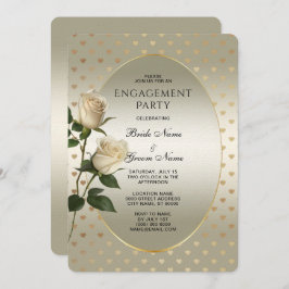 White Roses Gold Hearts Verlobung Einladung
