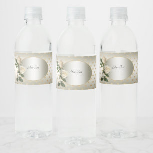 White Roses Gold Hearts Wasser Flasche Etikett