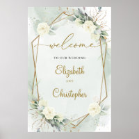 White Roses Green Eucalyptus Gold Geometric