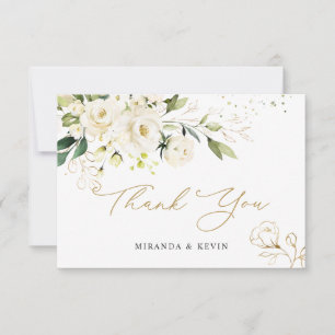 White Roses Green Foliage Wedding Vielen Dank Dankeskarte