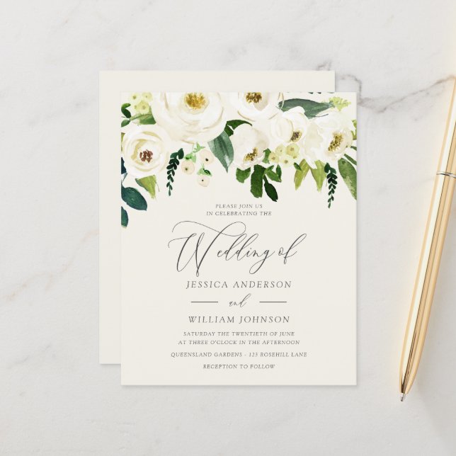 White Roses Green Leaf auf einer Haushaltshochzeit (Vorderseite/Rückseite Beispiel)