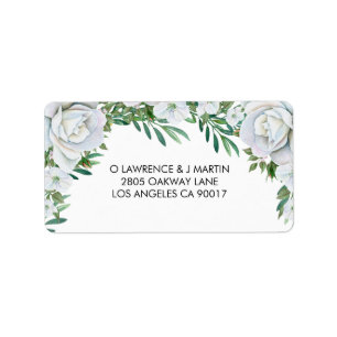 White Roses Greenerage Foliage Wedding Adressaufkleber