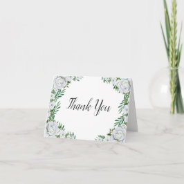 White Roses Greenerage Foliage Wedding Dankeskarte