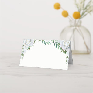 White Roses Greenerage Foliage Wedding Platzkarte