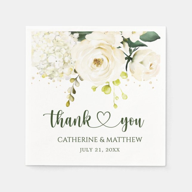 White Roses Greenerage Foliage Wedding Serviette (Vorderseite)