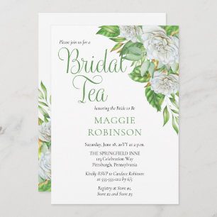 White Roses Greenery Boho Floral Bridal Tea Einladung