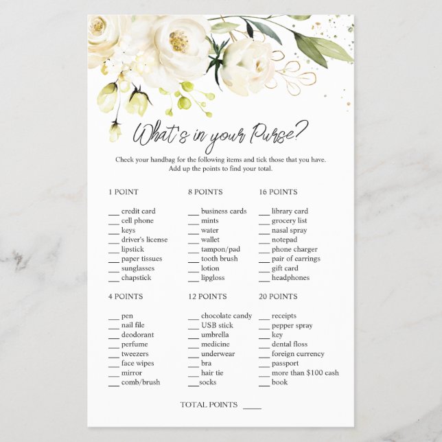 White Roses Greenery Bridal Was ist in Ihrer Geldb Flyer (Vorne)
