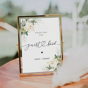 White Roses Guest Book Sign Sockelschild