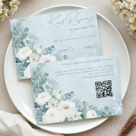 White Roses Hellebores Silver Eucalyptus Wedding RSVP Karte