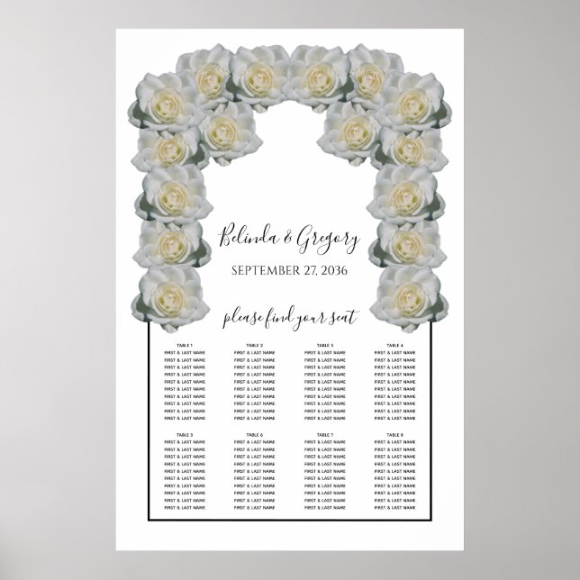 White Roses Hochzeitstabelle Poster (Vorne)