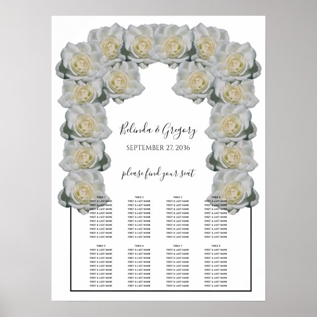 White Roses Hochzeitstabelle Poster (Vorne)