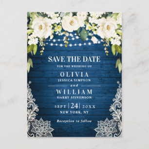 White Roses Lace Rustic Wedding Save the Date Postkarte