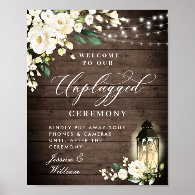 White Roses Lantern Unplugged Wedding Zeremonie Poster (Vorne)