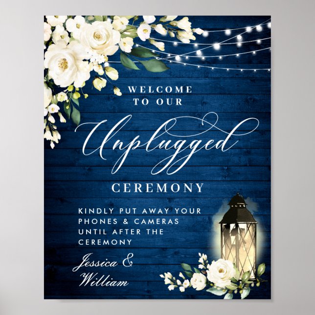 White Roses Lantern Unplugged Wedding Zeremonie Poster (Vorne)