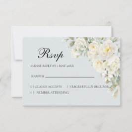 White Roses Light Blue RSVP Card Karte