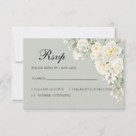 White Roses Light Green RSVP card Karte